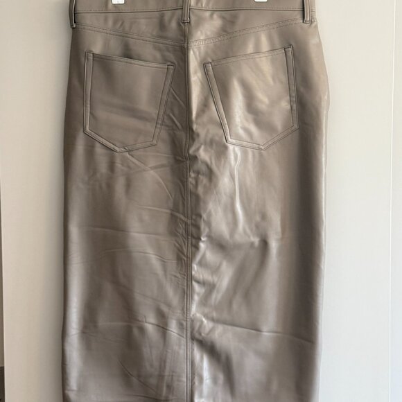 BNWT Abercrombie Vegan Leather Midi Skirt with front slit, taupe - Picture 2 of 5